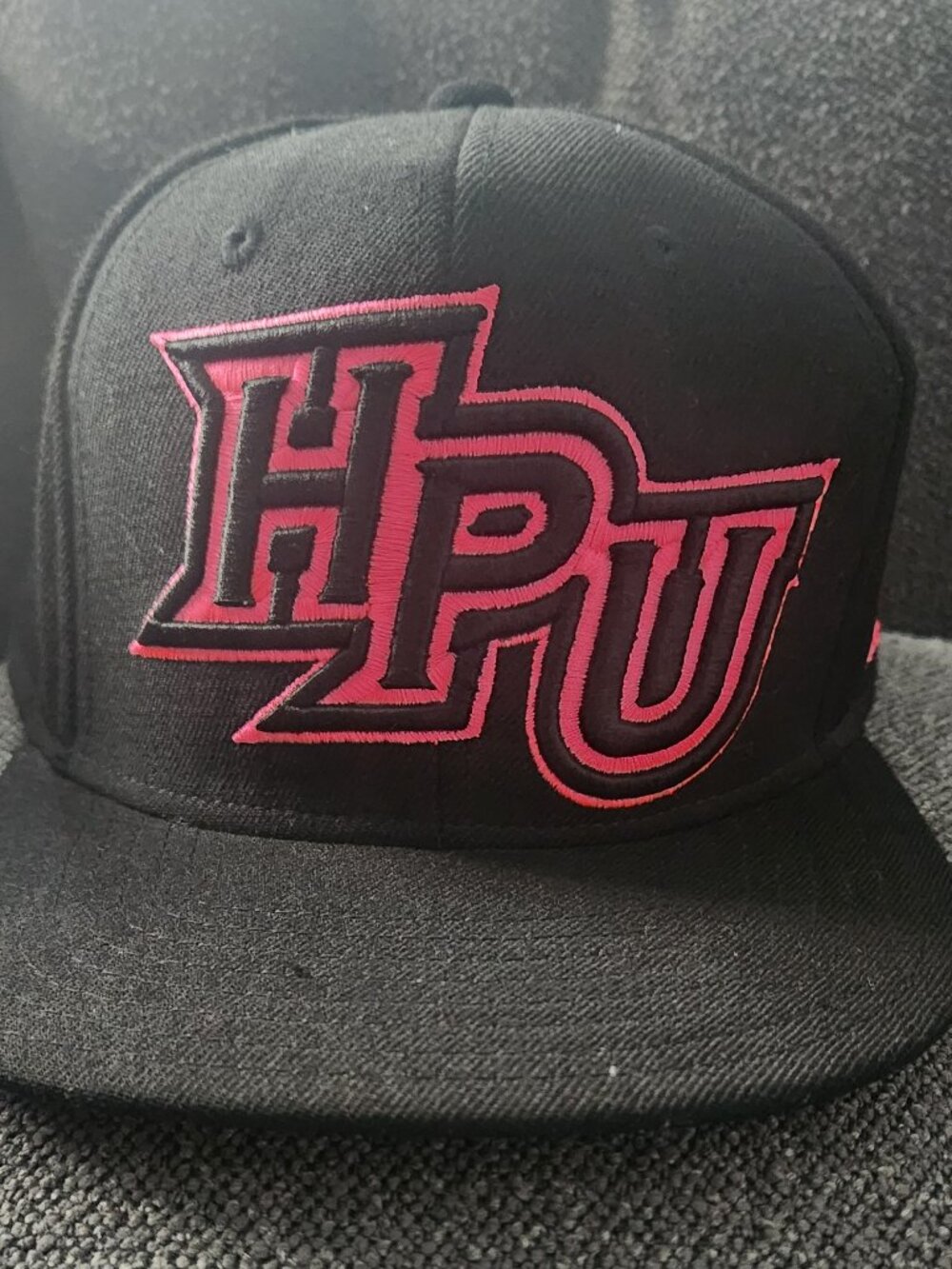 High Point University (HPU) Snapback Hat - Black with Hot Pink Embroidery